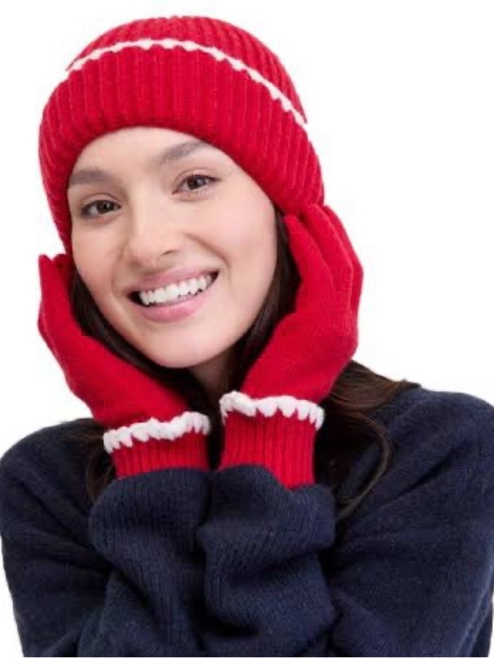On 34th Red Knit Cap and Gloves Gift set
